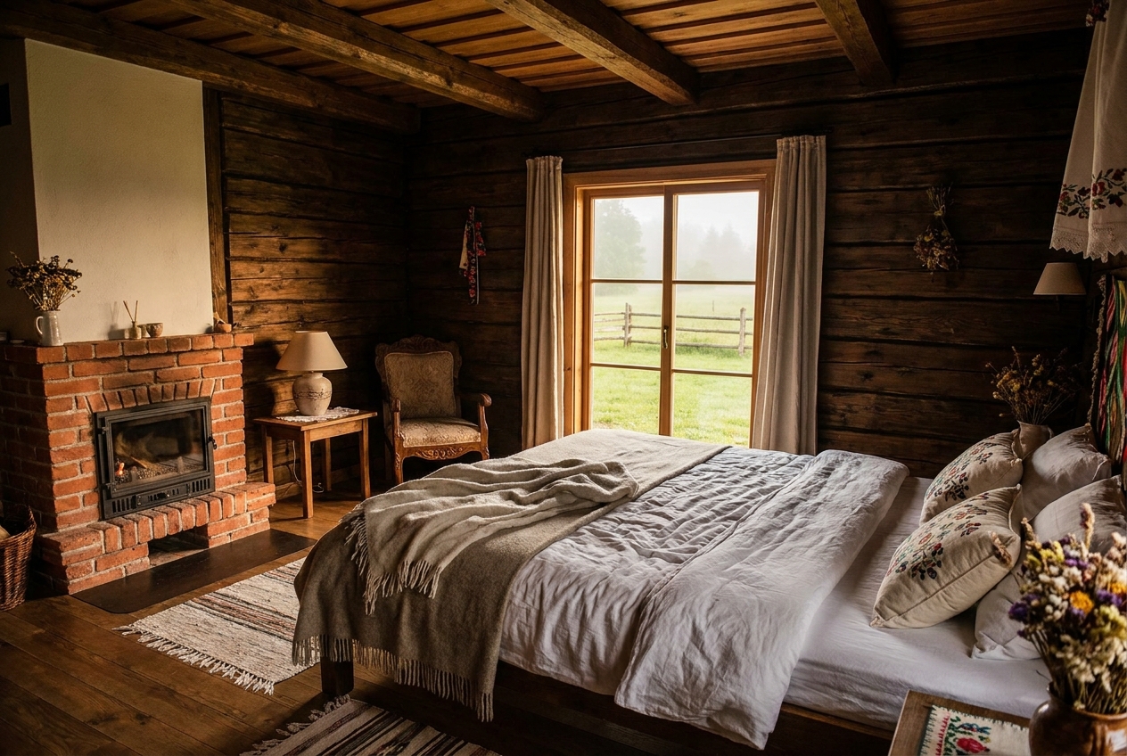 Rustic boutique hotel room